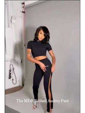 Milano MDR Ribbed Audrey Black Pants with Side Slit sz XL NEW
